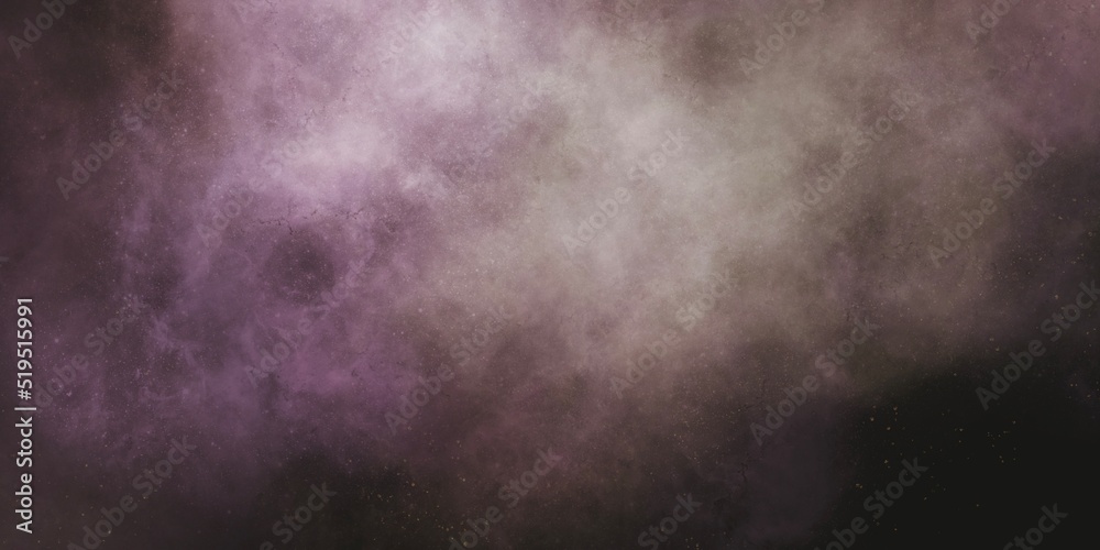暗い星空のイラスト背景）ピンクと白の星雲　横長のテンプレート　夜　金粉　宇宙　ダーク　靄