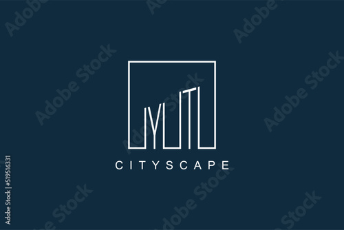 Initials YT logo with modern minimal elegant square line and abstract building