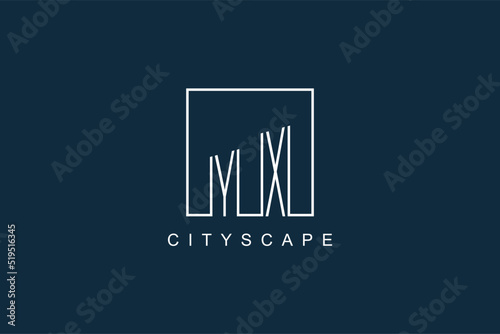 Initials YX logo with modern minimal elegant square line and abstract building photo