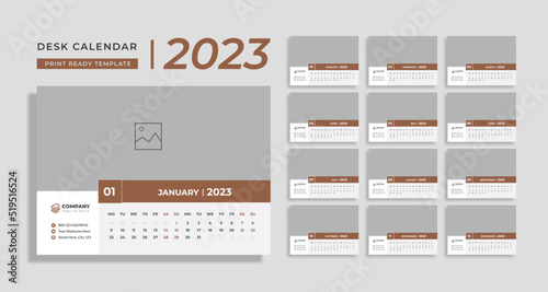 2023 desk calendar template design for modern corporate business, 12 months included