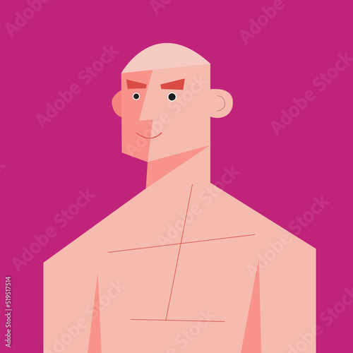cool vector handsome shirtless bald man illustration