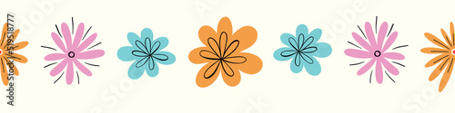 Flower pattern background vector border, trendy seamless repeat design banner of hand drawn flowers. 
