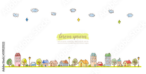 hand drawn houses and trees doodles