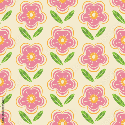 70s retro flowers seamless pattern design background illustration