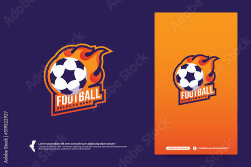 Football club logo with fire ball, Soccer tournament emblems template. Sport badge team identity vector design