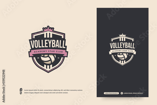 Volleyball club logo, Volleyball tournament emblems template. Sport team identity, E-Sport badge design vector illustrations