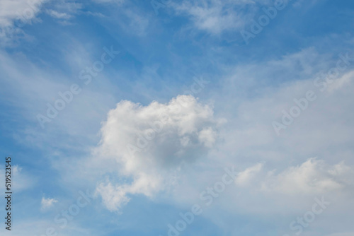 Soft white cloud cover in the blue sky