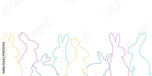 Rabbits. Silhouette. Horizontal banner. On a white background.