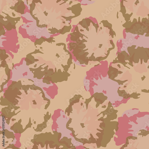 seamless plants pattern background with abstract pink and brown flowers , greeting card or fabric