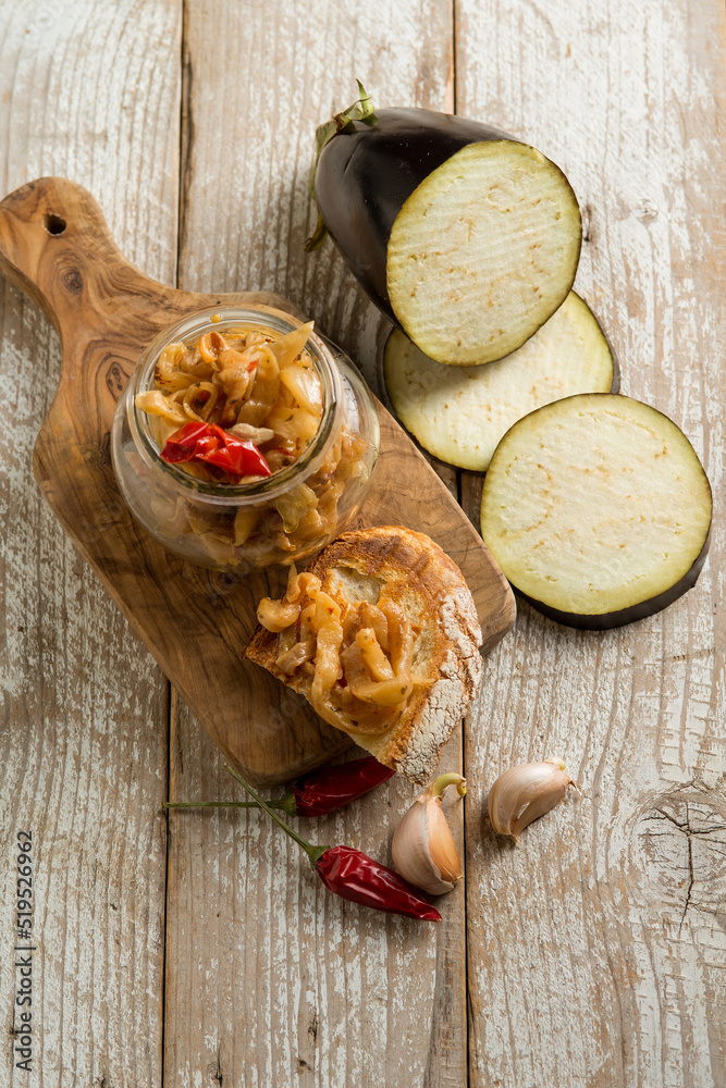 Fototapeta premium homemade preserved eggplants in oil