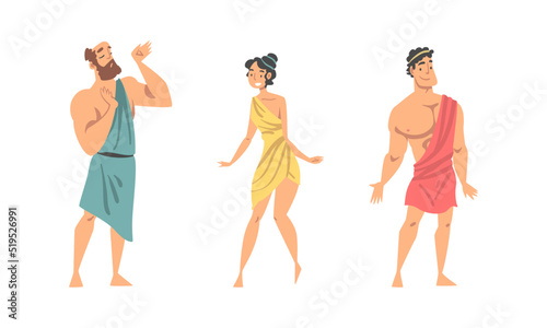 Ancient Greek people in traditional clothes set. Greek gods cartoon vector illustration © topvectors