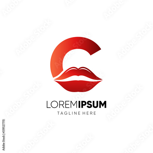 Letter C Initial Lips Logo Design Icon Vector Graphic Emblem Illustration 