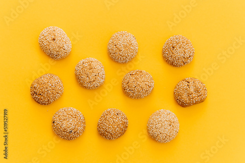 oatmeal cookies on a yellow background