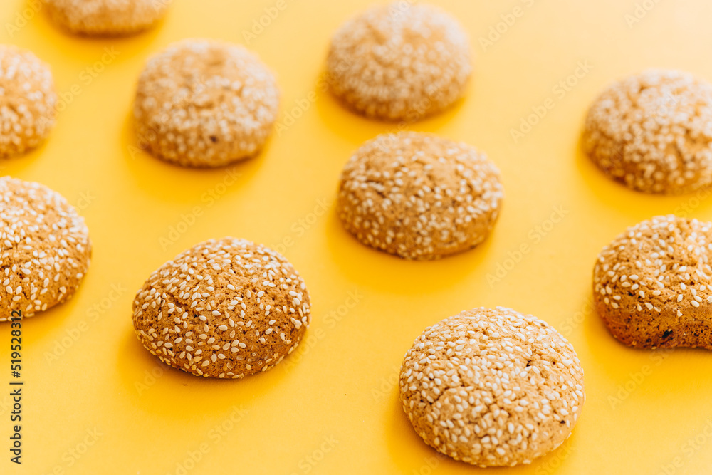 oatmeal cookies on a yellow background