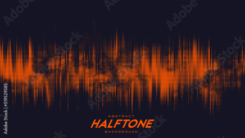 Abstract vector torn orange halftone sound wave. Scrathed dotted texture element.