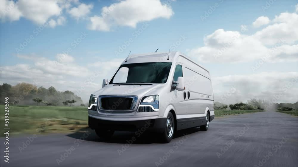 Generic 3d model of delivery van very fast driving on highway. Gas, oil concept. Realistic 4k animation. Generic 3d model of delivery van very fast driving on highway. Gas, oil concept. Realistic 4k animation.