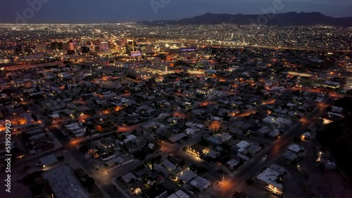 Push in on Downtown El Paso at night photo