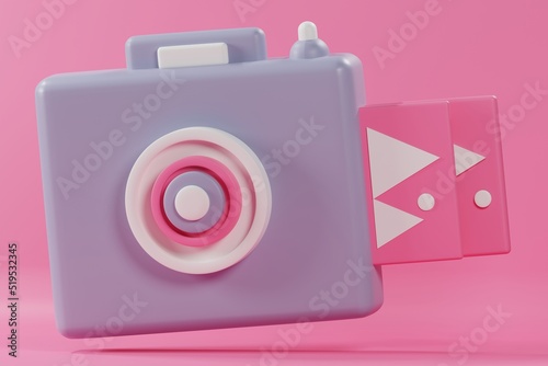 Camera on pink background 3d rendering