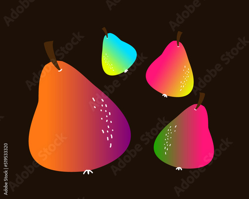 Abstract bright colorful pears set. Hand drawn fruit element background.