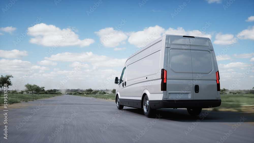 Generic 3d model of delivery van very fast driving on highway. Gas, oil concept. 3d rendering. Generic 3d model of delivery van very fast driving on highway. Gas, oil concept. 3d rendering.