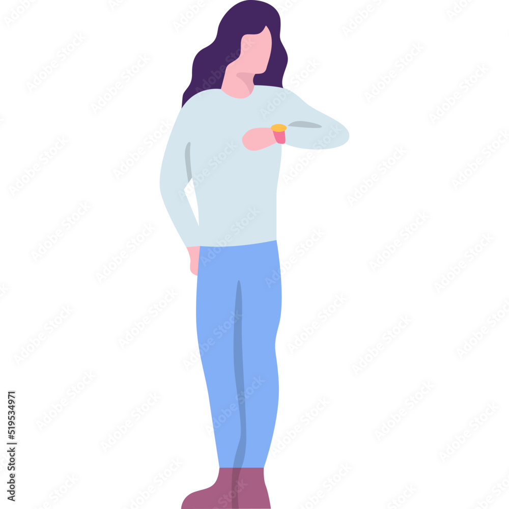 Woman looking at wristwatch checking time icon