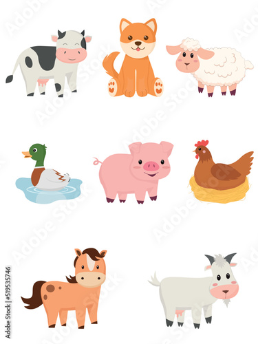 Fototapeta Naklejka Na Ścianę i Meble -  Farm animals elements set. Cartoon vector illustration