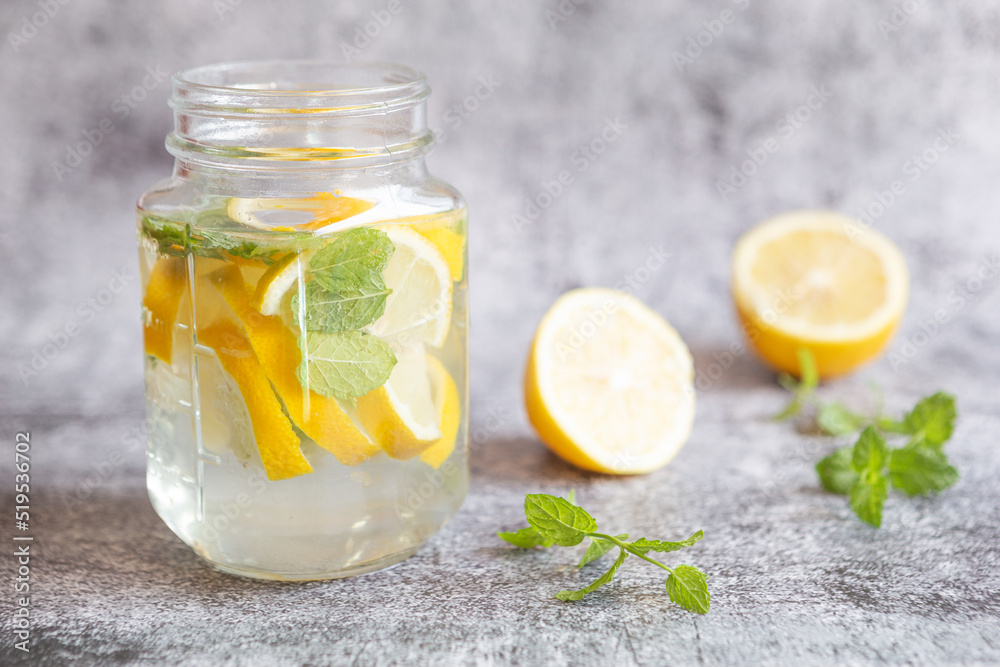 Lemon and mint flavored water Lemon and mint flavored water