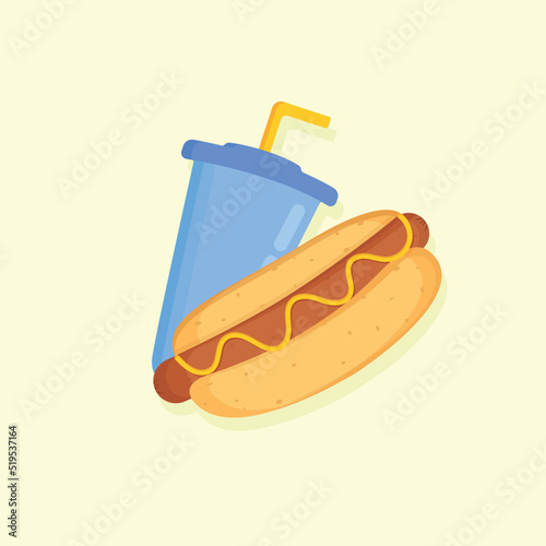 Vector hot dog and soda water. Fast food Illustration.