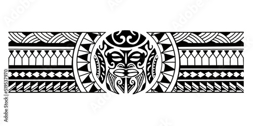 Polynesian border tattoo design. Pattern aboriginal samoan. Black and white texture, isolated vector.
