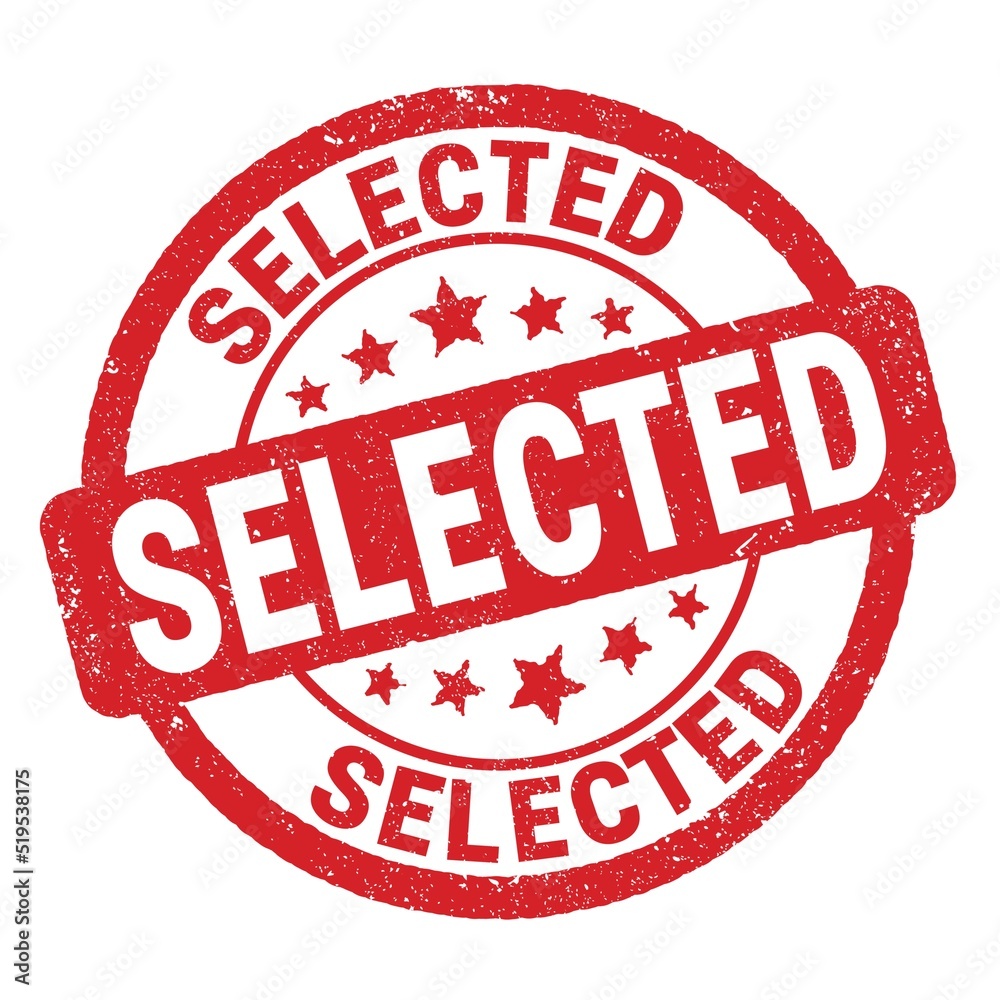 SELECTED text written on red round stamp sign. SELECTED text written on red round stamp sign.