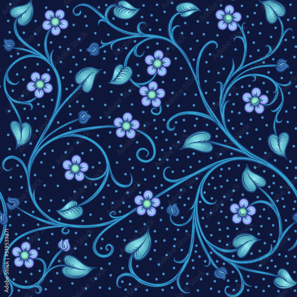 A lot of different fantasy flowers. Millefleurs trendy floral design. Blooming midsummer meadow Seamless pattern, background. Vector illustration.