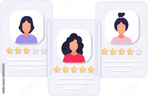 Job candidate cards with rating. Vector. Flat style.