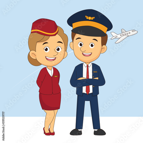 Pilot, Capitan , Flying Attendants ,air Hostess charater