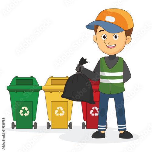 Young Man with Garbage Collector Recycling Waste