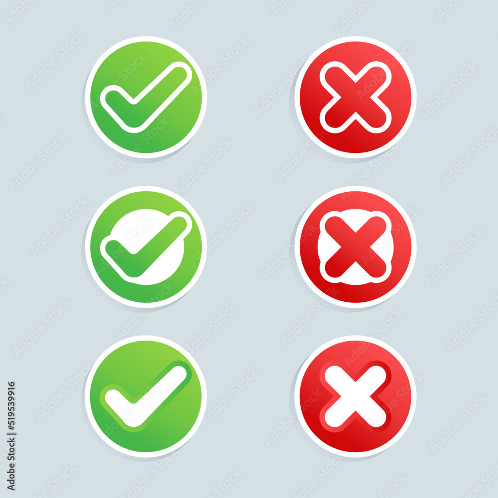 Vector yes and no check marks on red and green circles. Vector yes and no check marks on red and green circles.
