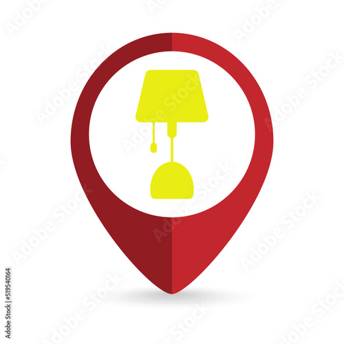 Map pointer with table lamp icon. Vector illustration. photo