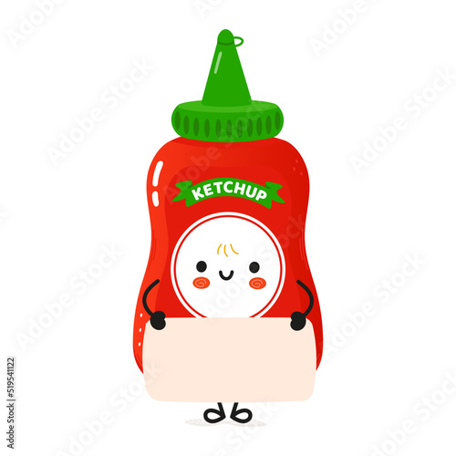 Cute funny ketchup poster character. Vector hand drawn cartoon kawaii character illustration. Isolated white background. Ketchup poster