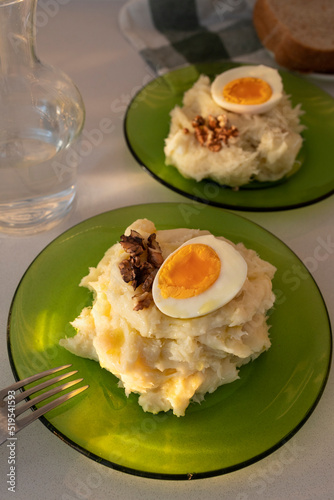 Cod with ajoarriero or atascaburras. Traditional recipe from La Mancha cuisine. photo