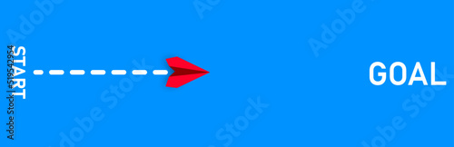 Red airplane flying from starting line to Target. New idea discovery innovation technology. New year idea concept.