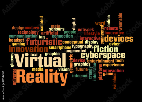 Word Cloud with VIRTUAL REALITY concept, isolated on a black background