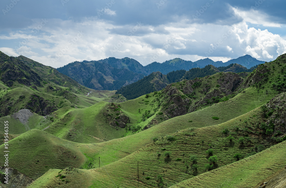 landscape in the mountains along Duku road in Xinjiang, China