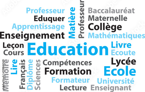 Education enseignement. Nuage de mots en français. illustration vectorielle. photo