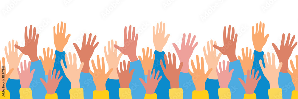 Support Ukraine. Ukrainian people. humanitarian aid to Ukraine. Volunteer movement in Ukraine. Ukrainian patriotism. horizontal seamless pattern raised hands of Ukrainian citizens. Ukrainian refugees Support Ukraine. Ukrainian people. humanitarian aid to Ukraine. Volunteer movement in Ukraine. Ukrainian patriotism. horizontal seamless pattern raised hands of Ukrainian citizens. Ukrainian refugees