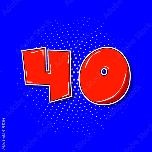 Pop art red number 40 over blue dotted background.