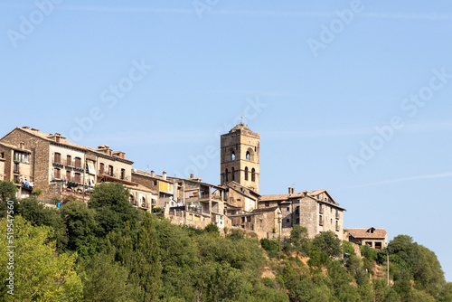 panoramic view of the town of ainsa in the pyrenees on a summer day photo