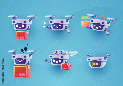 delivery drone robot character mascot set