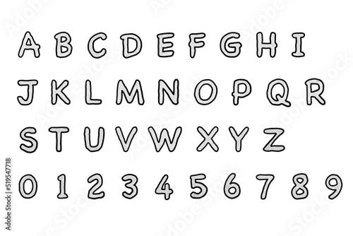 English alphabet character from A to Z. and zero to nine number on the white background.