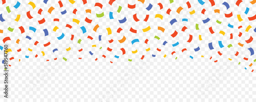 Falling colorful confetti on transparent background. Celebration background template with confetti vector illustration.