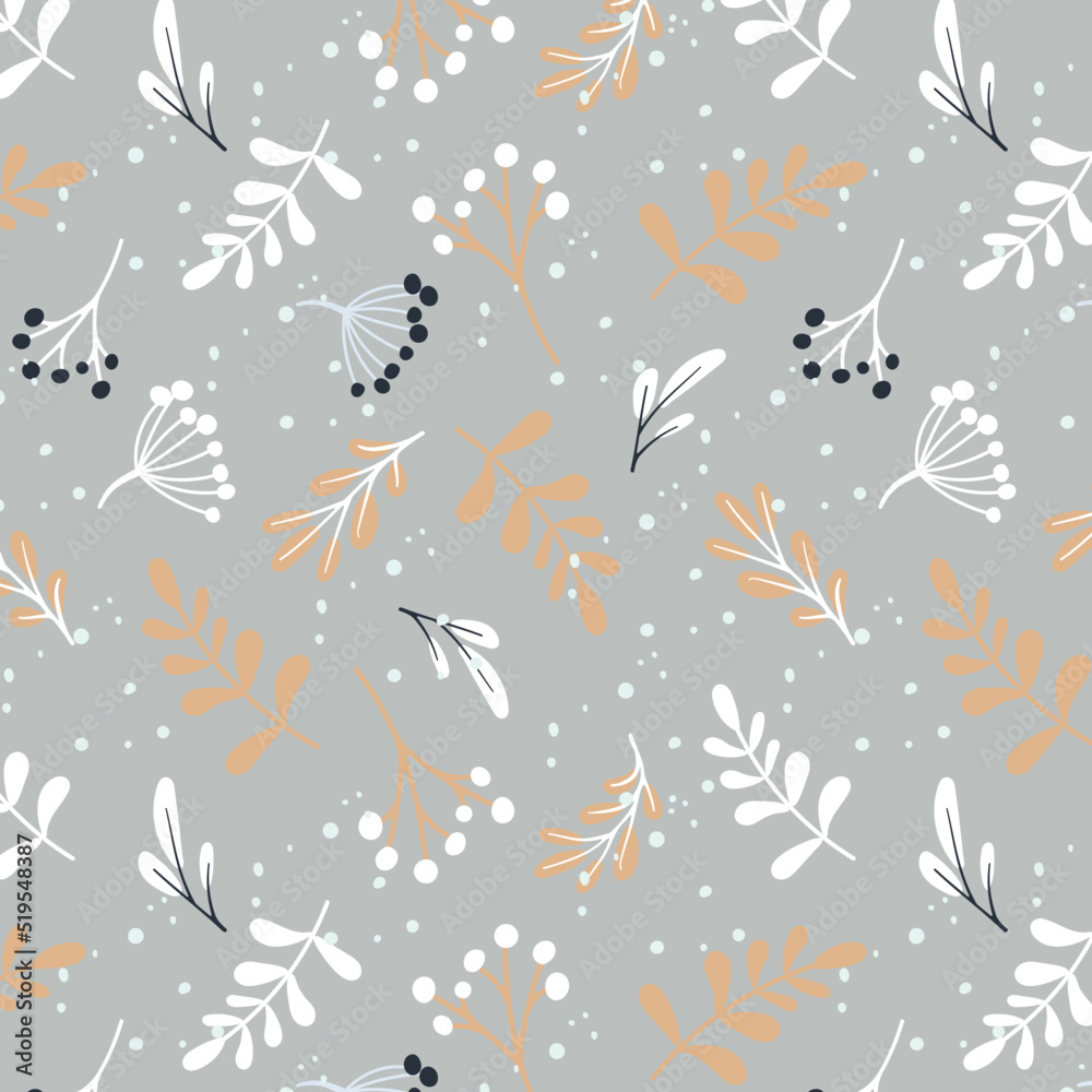 Winter seamless vector pattern with Holly berries and leaves. Part of the collection of Christmas backgrounds. Can be used for wallpaper, fill patterns, surface texture, fabric prints.