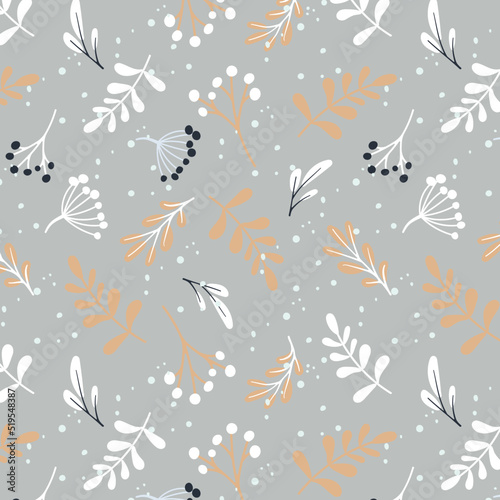 Winter seamless vector pattern with Holly berries and leaves. Part of the collection of Christmas backgrounds. Can be used for wallpaper, fill patterns, surface texture, fabric prints. © Олия Низамутдинова
